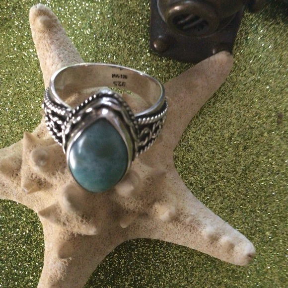 NWOT Larimar and sterling ornate thick band ring 925 - Picture 7 of 8